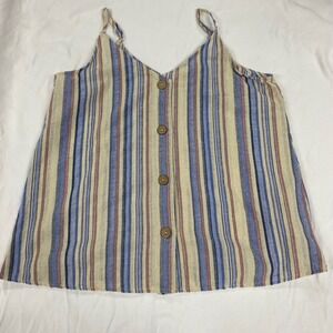 Entro Womens Striped Button Front Camisole V-Neck Tank Top Blue Red Large beachy